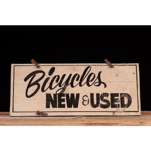 American Vintage “Bicycles New & Used” Double-Sided Hand-Painted Shop Sign For Sale - Image 3 of 9