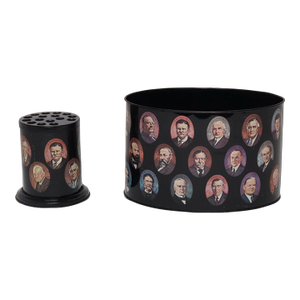Vintage American Presidents Litho Tin Desk Organizer / Caddy With Pen Holder