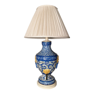 Large Antique, Hand-Painted Ceramic Lamp