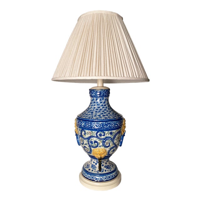 Mid 20th Century Beautiful Large Antique, Hand-Painted Ceramic Lamp For Sale