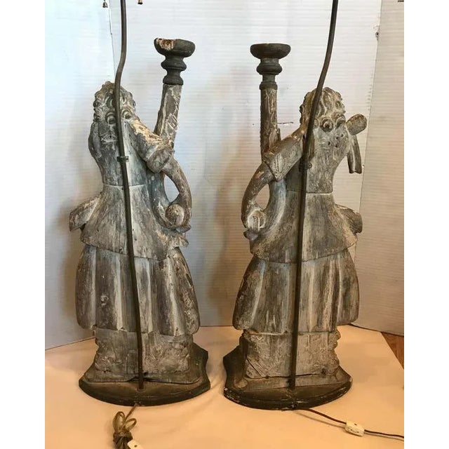 Pair of 17th Century Italian Figural Prickets Now Mounted as Lamps For Sale - Image 9 of 12