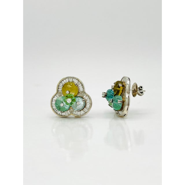 Metal Mid 20th Century Multi Color Tourmaline Bead and White Diamond Earrings in 14k White Gold - 2 Pieces For Sale - Image 7 of 8