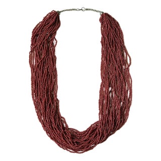 Vintage American Southwest Old Pawn Red Glass Seed Beaded Necklace Arizona For Sale