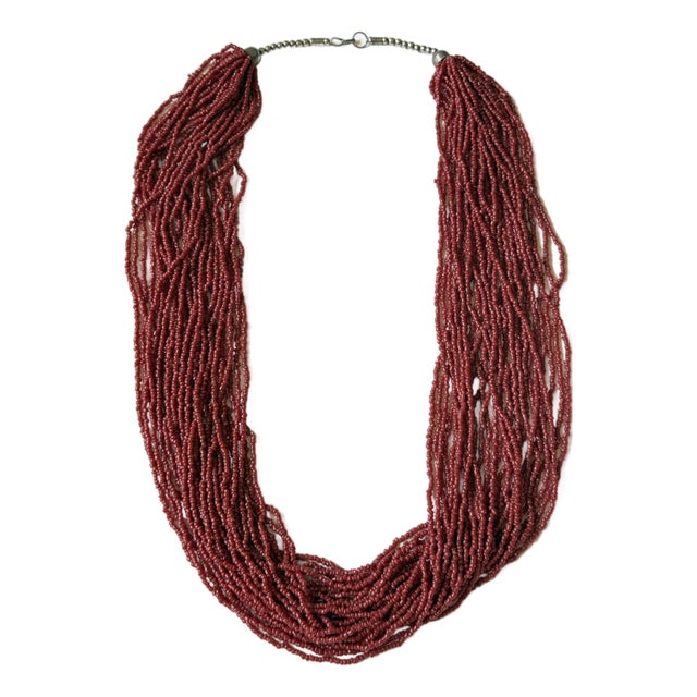 Vintage American Southwest Old Pawn Red Glass Seed Beaded Necklace Arizona For Sale