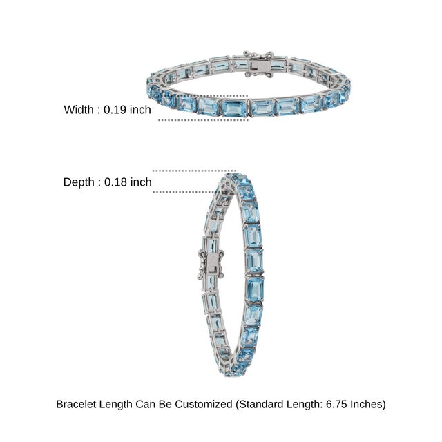 Art Deco Style 26.1 Ct Emerald Cut Blue Topaz Line Tennis Bracelet in Sterling Silver For Sale - Image 9 of 12