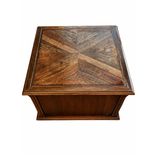 Wood Vintage Spanish Revival Cane-Panel Storage End Table With Geometric Figured Top For Sale - Image 7 of 10