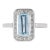 925 Sterling Silver Aquamarine Statement Ring With Diamond Halo, Size 8.5 For Sale