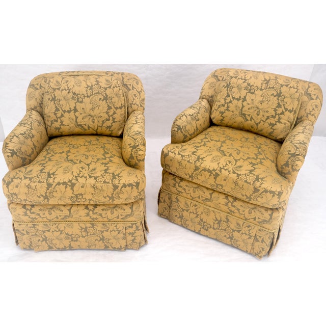 Pair of Gold Floral Pattern Upholstery Lounge Chairs by Thomasville MINT For Sale - Image 15 of 18