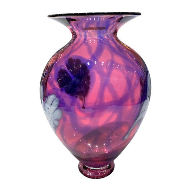 David Lindsay Art Glass Vase Hearts Pink Purple California Decor Nourot Student For Sale - Image 11 of 13