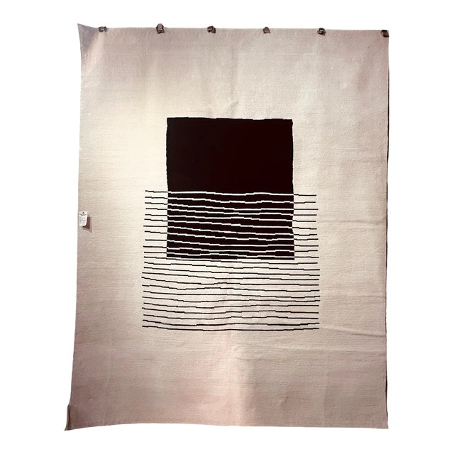 Modern Black & White Hand Made Wool Rug For Sale