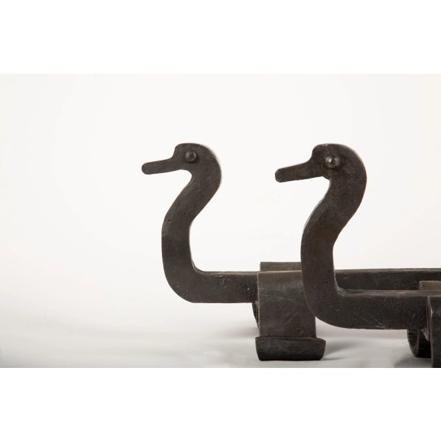 Mid 20th Century Pair of French Duck-Shaped Andirons in Hand-Forged Iron For Sale - Image 5 of 5