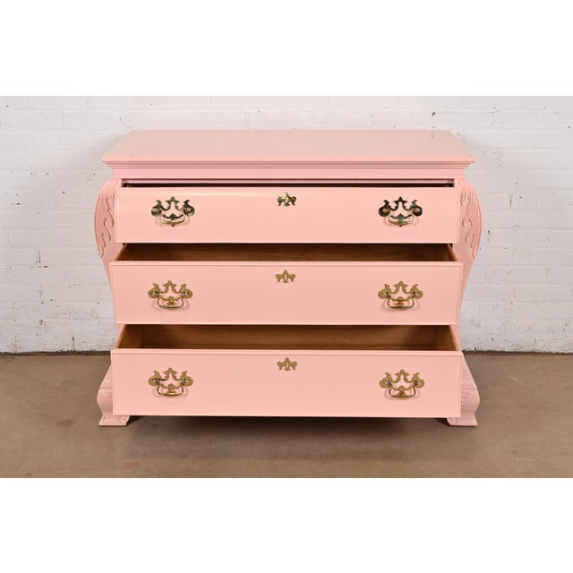 1980s Century Furniture Chippendale Pink Lacquered Chest of Drawers or Commode, Newly Refinished For Sale - Image 5 of 12