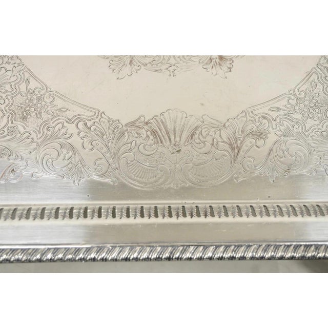 Antique English Victorian Rectangular Silver Plated Platter Bar Tray on Paw Feet For Sale - Image 9 of 11
