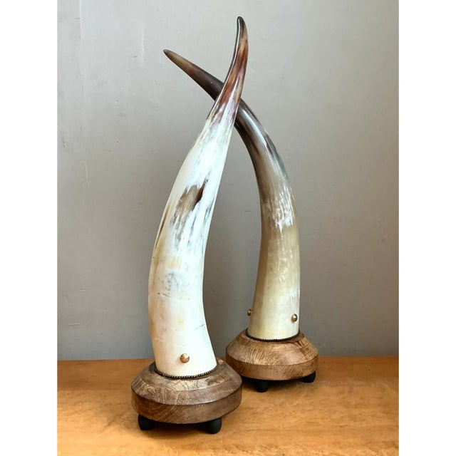 Vintage Horn and Wood Accent Lamps - Pair For Sale - Image 4 of 12