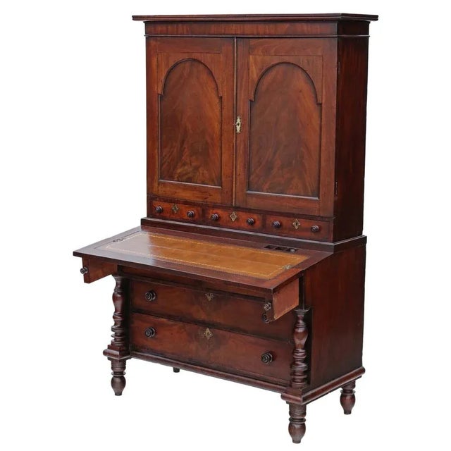 Antique Georgian housekeeper's cupboard secretaire bookcase chest crafted during the George III era around 1800. Also...