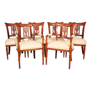 1950s Vintage French Carved Walnut Regency Dining Chairs - Set of 6