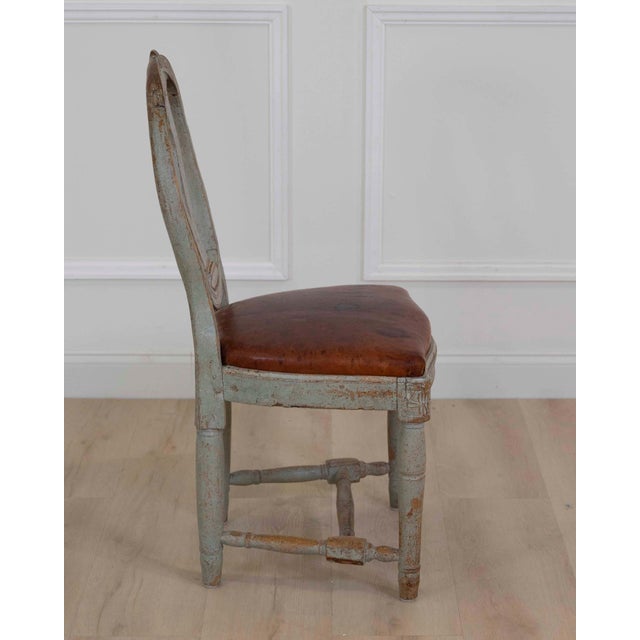 18th Century 18th Century Swedish Gustavian Chair with Original Paint and Leather Seat For Sale - Image 5 of 7