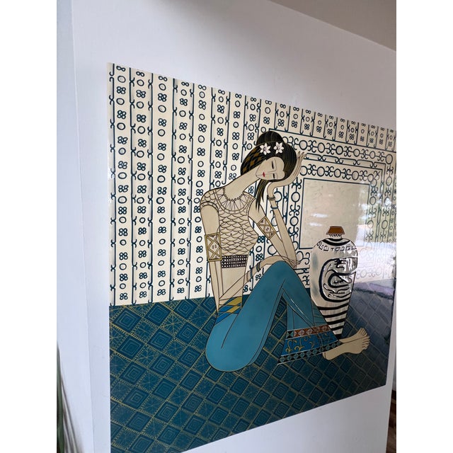 1980s Vintage 1980s Postmodern Ting Shao Kuang Style Chinese Modern Large Wall Art Painting 36 X 36 For Sale - Image 5 of 11