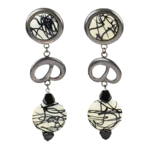 Paco Rabanne Paris Futuristic Black and White Resin and Metal Pair of Clip Earrings