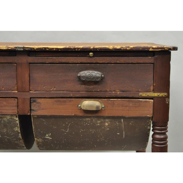 Mid 19th Century Antique French Country Primitive Possum Belly Pine Wood Bakers Work Table For Sale - Image 5 of 18