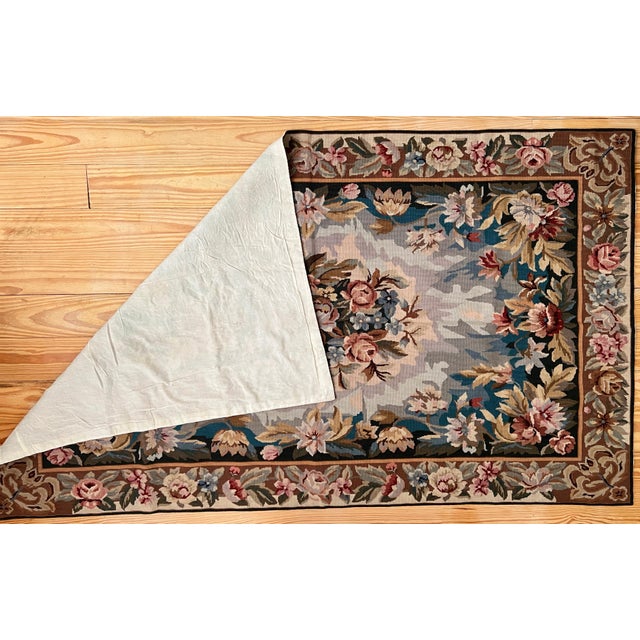 Textile Vintage Aubusson Style Floral Needlepoint Tapestry Textile/Rug 46 1/4" X 71" For Sale - Image 7 of 8