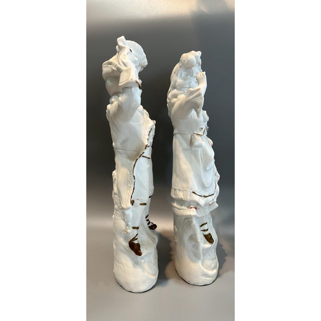 Antique Pair of Carl Schneider Boy & Girl Porcelain Bisque Figurines From Germany - Circa 1885 For Sale - Image 9 of 10