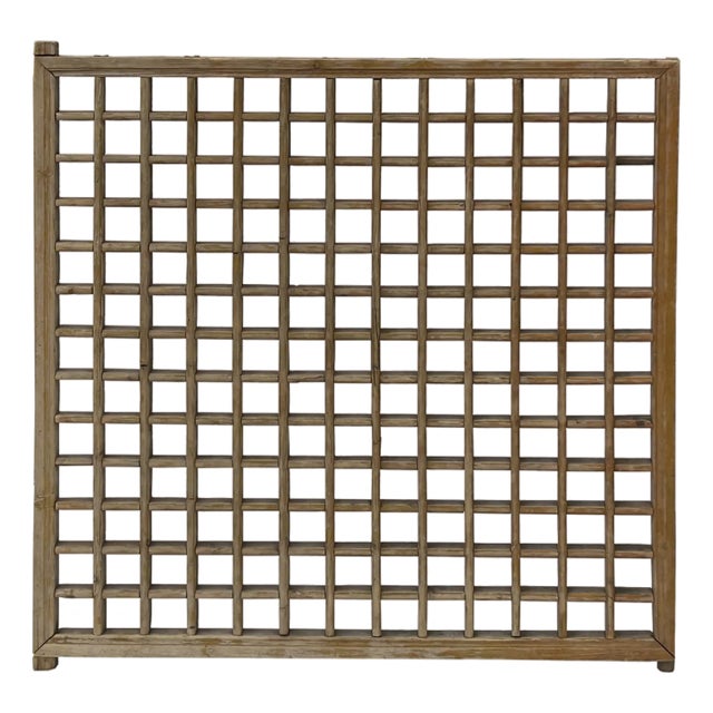 Vintage Restored Oriental Lattice Square Pattern Rustic Raw Wood Wall Panel For Sale