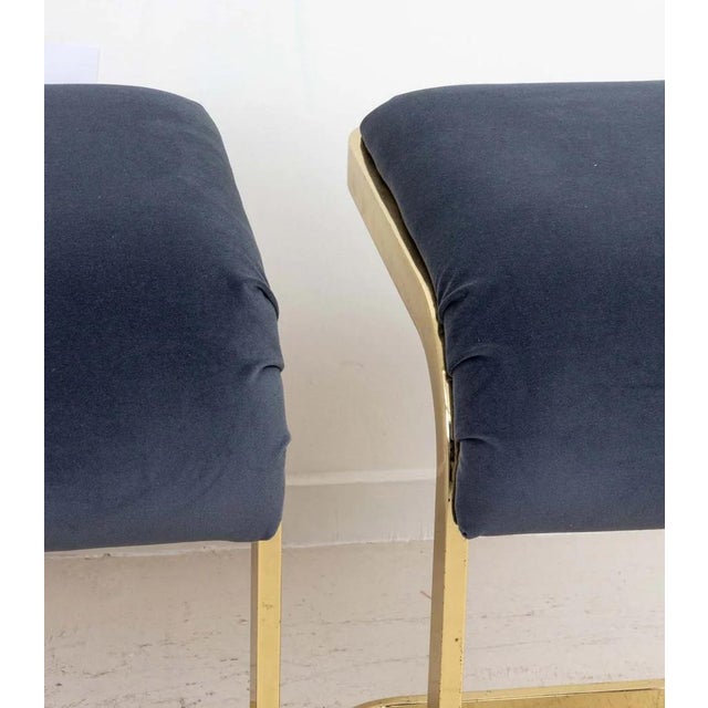 Pair Of 1970s-1980's Vintage Milo Baughman for Design Institute of America Stools. Reupholstered. Some wear to brass...