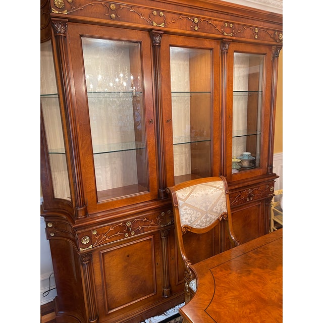 Wood Beautiful Dining Room Table With 6 Chairs, 2 Arm Chairs and Breakfront For Sale - Image 7 of 15