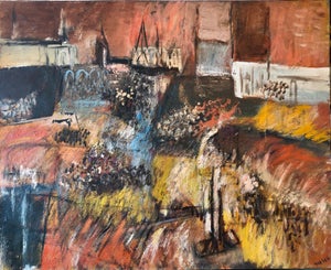 Yonia Fain, Jewish Mexican Avant Garde Fiesta of Guadalupe Expressionist Oil Painting, c.1940's