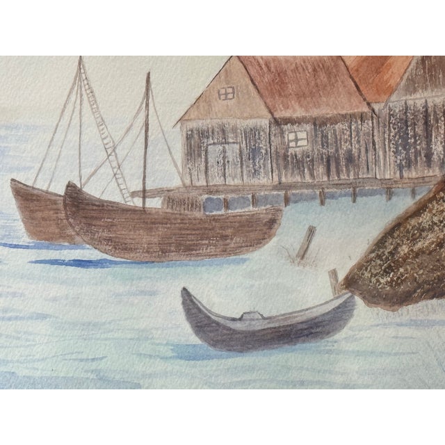 1994 Folk Art Nautical Seascape Watercolor For Sale - Image 4 of 7
