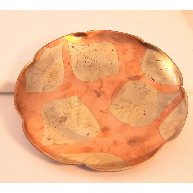 Metal Vintage Copper Brass Leaf Scallop Tray Fall Decor For Sale - Image 7 of 7