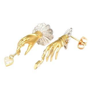 14KYW Glove Hand With Cubic Zirconia Earrings, 2 Pieces For Sale
