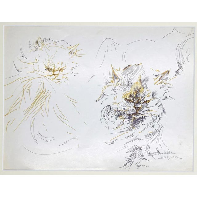 Marie Paulette Lagosse, The Cats, Pen on Paper, 1970s For Sale - Image 3 of 3