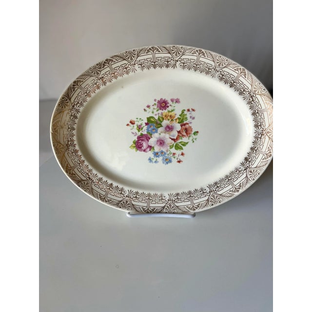 1950’s Pink Floral and Gold Edge Oval Platter For Sale In Palm Springs - Image 6 of 7
