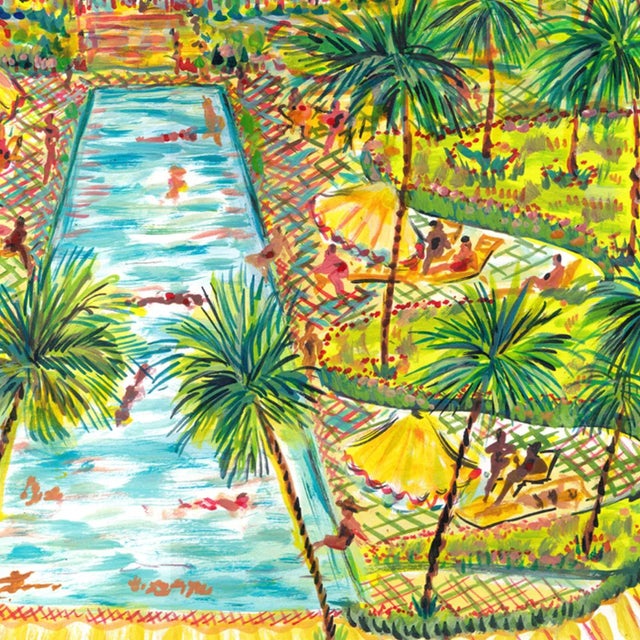 A bright and cheerful view of the beach club pool.