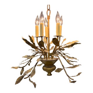 Antique French Chandelier With Gold Leaves and Branches in Old Gilding For Sale