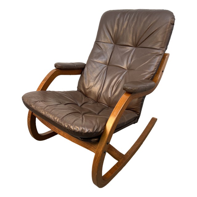 Vintage Bentwood and Leather Rocking Chair For Sale