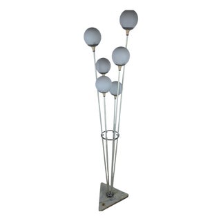 Alberello Floor Lamp in Iron and Brass with Opal Glass Spheres and Triangular Marble Base from Stilnovo, 1950s For Sale