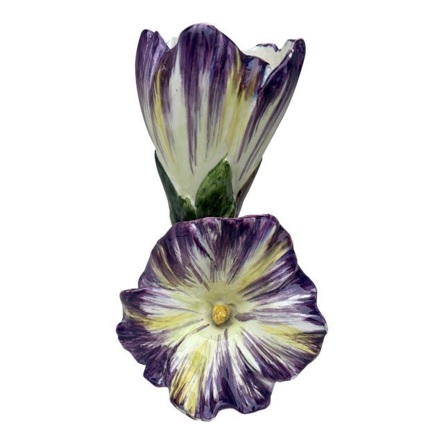 19th Century French Majolica Purple Flower Delphin Massier For Sale