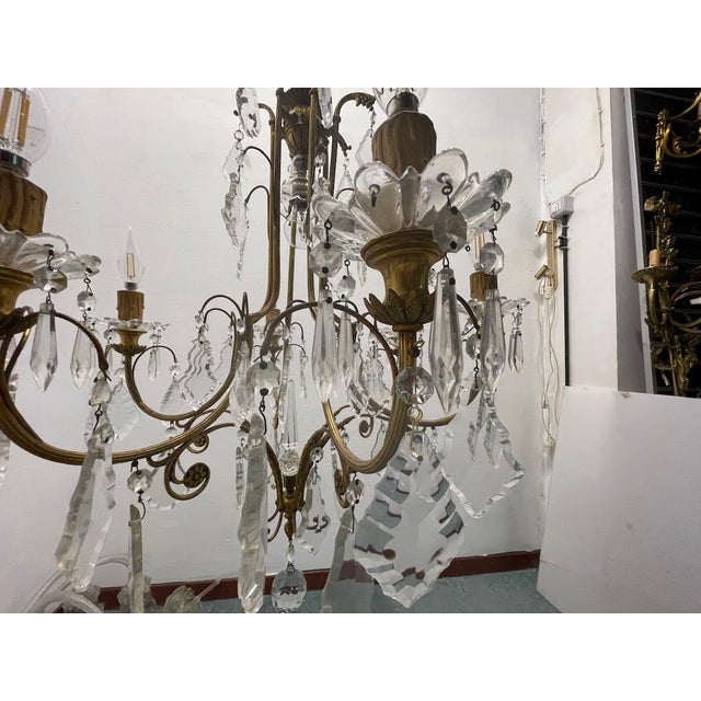 Large Brass and Crystal Chandelier, 1950s For Sale - Image 11 of 15