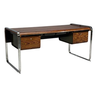 Peter Protzman, Unique Writing Desk, Zebrawood, Chrome, Usa, 1970s For Sale