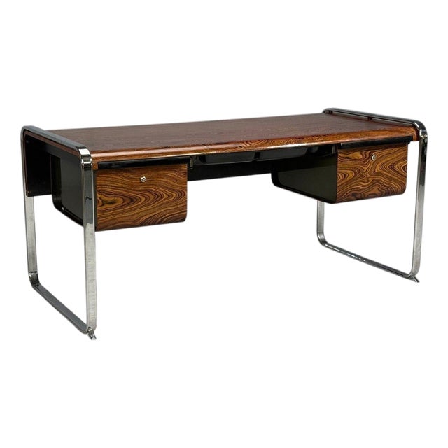 Peter Protzman, Unique Writing Desk, Zebrawood, Chrome, Usa, 1970s For Sale