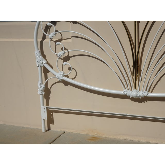 Vintage French Elliott's Designs White Gold Iron Queen Headboard W Footboard #3 For Sale - Image 14 of 15