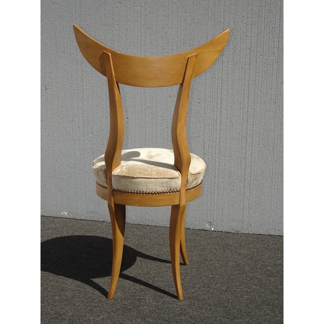 Vintage Mid Century Modern Tan Velvet Tufted Chair W Unique Backrest For Sale - Image 11 of 12