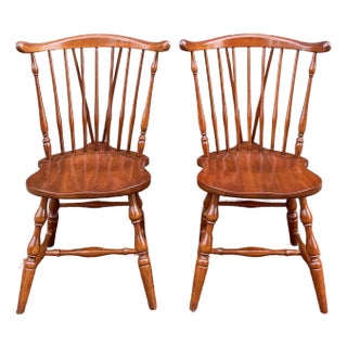 Vintage Pennsylvania House Auburn Cherry Fiddleback Windsor Dining Chairs - A Pair For Sale