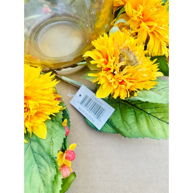 Natural Looking Beautiful Golden Sunflower Candle Holder Silk Flower Arrangement For Sale - Image 4 of 9