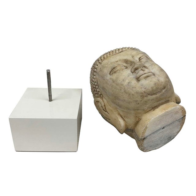 Early 20th Century Antique Chinese Carved Stone Buddha Head Sculpture For Sale - Image 10 of 11