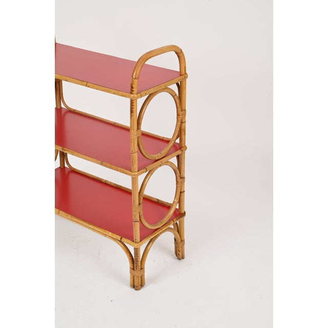 Italian Bookcase in Rattan and Red Laminate from Vivai del Sud, 1970s For Sale - Image 13 of 15