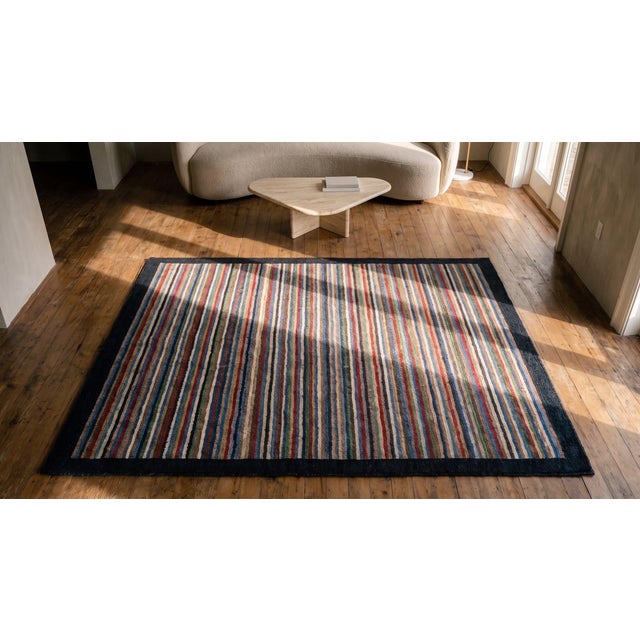 1920s Small Multicolor Antique Modernist Striped Folk Art American Hooked Rug For Sale In New York - Image 6 of 8